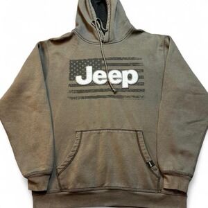 JEDCO Drab Jeep American Flag Hoodie Men's Size large Olive Green Pullover